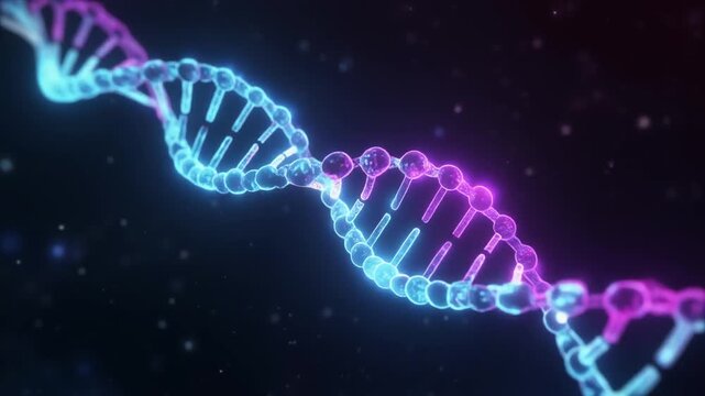 Extreme Macro Close-Up of Glowing DNA Double Helix Structure Rotating Slowly