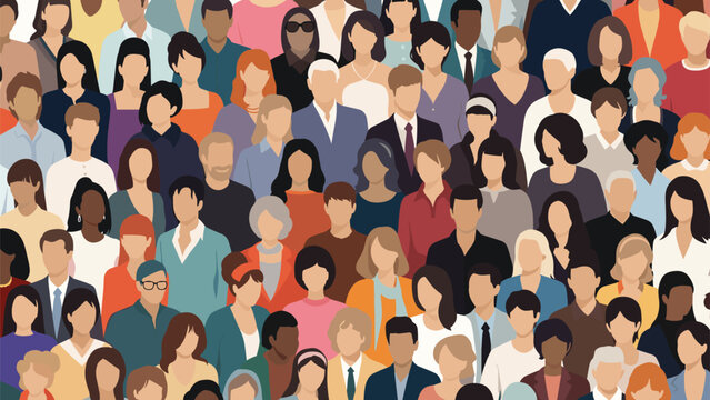 Extensive crowd of diverse people with different ethnicities and styles representing global population and social community.