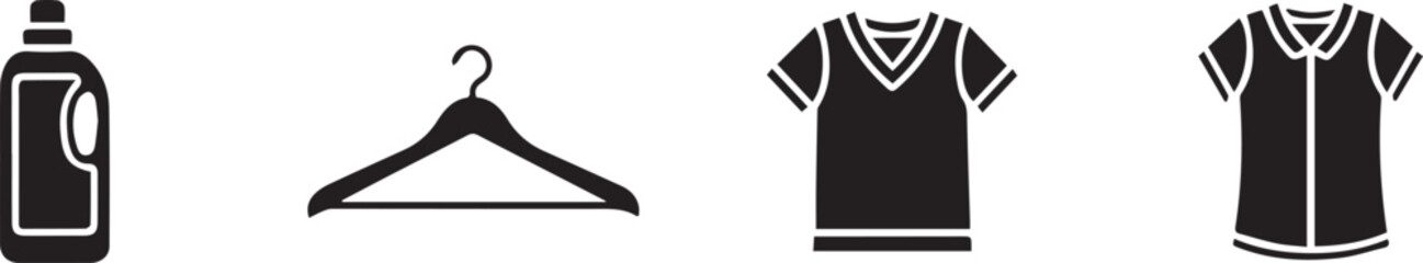 Minimalist icons of laundry essentials on clean background