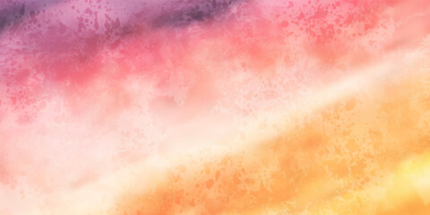 Purple lilac orchid pink rose orange coral yellow peach beige white abstract watercolor. Art background. Design. Sky cloud cloudy. Evening sunset. Gradient ombre color. Light soft pale pastel shade. © kaira