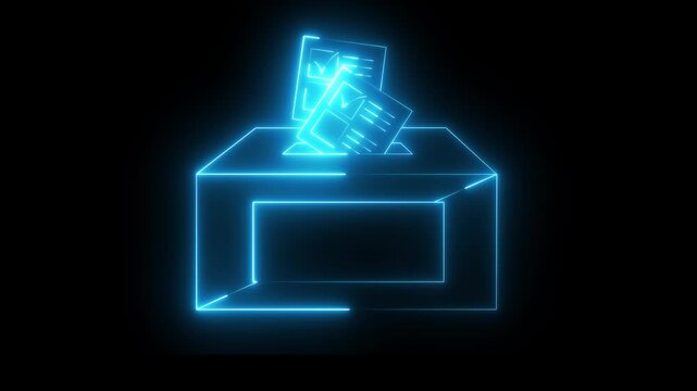 Neon Document File Upload Submission Box Digital Office icon animation on black background .4k motion video animation.