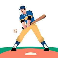Vector illustration of a cartoon baseball player swinging the bat