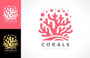 Sea corals logo. Underwater life vector.