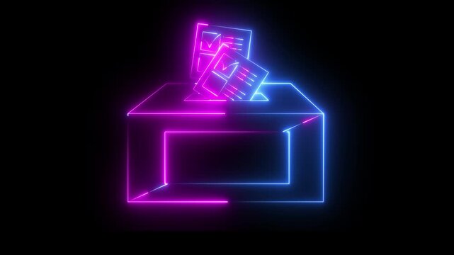 Neon Document File Upload Submission Box Digital Office icon animation on black background .4k motion video animation.