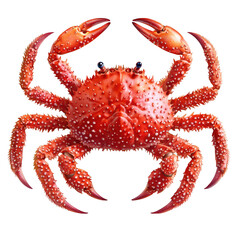 Vibrant red crab with a detailed texture on a white background, showcasing its distinctive claws and physical features