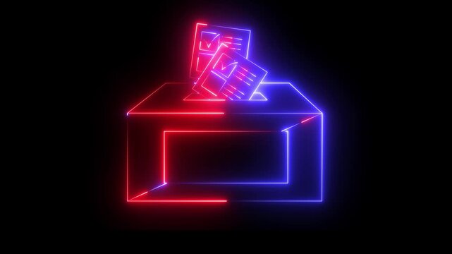 Neon Document File Upload Submission Box Digital Office icon animation on black background .4k motion video animation.