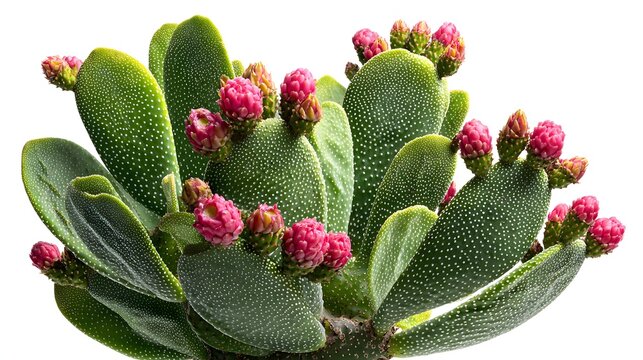 Opuntia Cactus Plant with Vibrant Pink Buds and Green Pads.