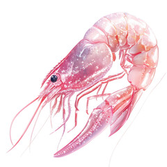Realistic illustration of a shrimp, showcasing intricate details, vibrant colors, and textures against a white background