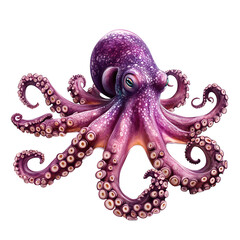 Realistic illustration of a vibrant purple octopus with detailed tentacles, set against a white background