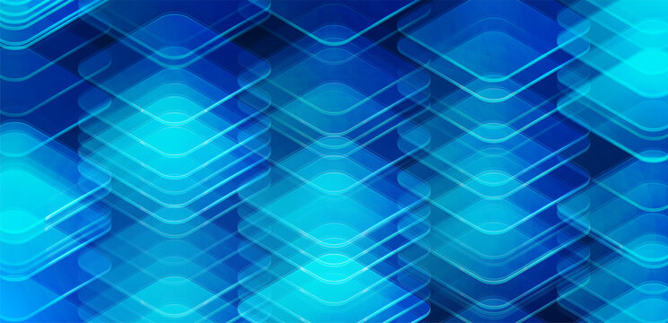 Abstract blue glass technology background with transparent layered shapes, futuristic digital data flow, modern vector design for AI, cloud, fintech, business interfaces, banners and presentations.