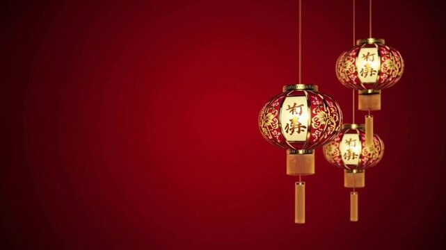 Animation of chinese lantern pattern and decoration on red background
