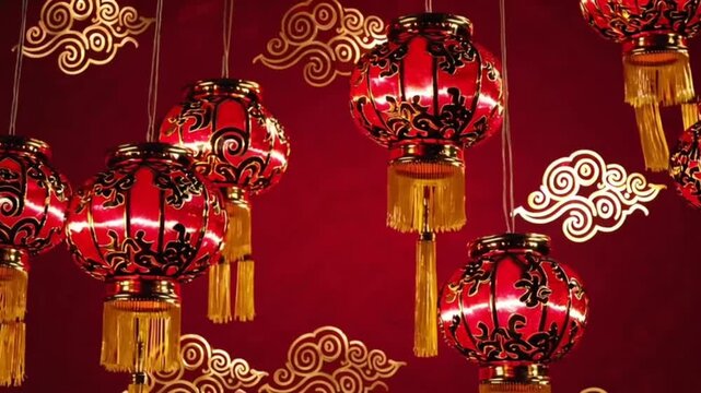 Animation of chinese lantern pattern and decoration on red background
