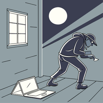 Un voleur de donn&eacute;es vole des informations sur un ordinateur portable la nuit