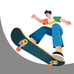 Cartoon illustration of a skateboarder in motion