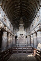 Obraz premium Cave 19 of Maharashtra's ancient Buddhist Ajanta Caves