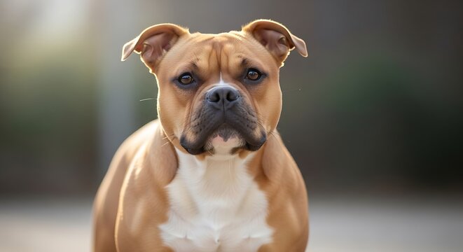 Brown and White Pit Bull Looking Forward