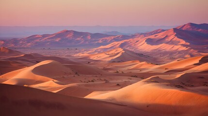 Naklejka premium Stunning Desert Landscape at Sunset with Rolling Sand Dunes.