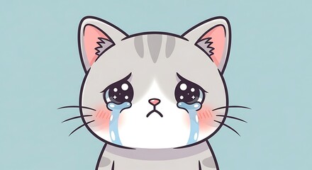 Obraz premium Sad Gray Cartoon Cat Crying