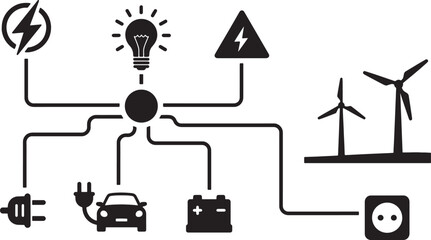 electricity flow chart with various energy related icons
