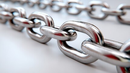 Fototapeta premium Photorealistic top-down view of multiple stainless steel anchor chains arranged in a neat layout, showcasing polished surfaces and controlled shadows for enhanced visual clarity and detail
