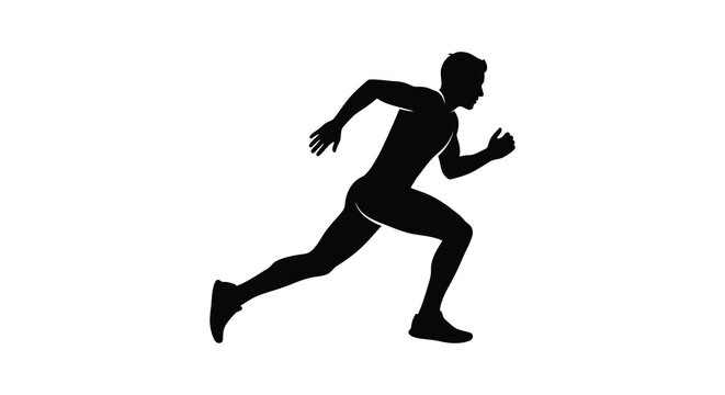 A stark silhouette depicts a person running dynamically suggesting speed athleticism and energetic movement high quality professional detailed