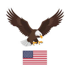 Obraz premium Majestic Bald Eagle Flying Over American Flag