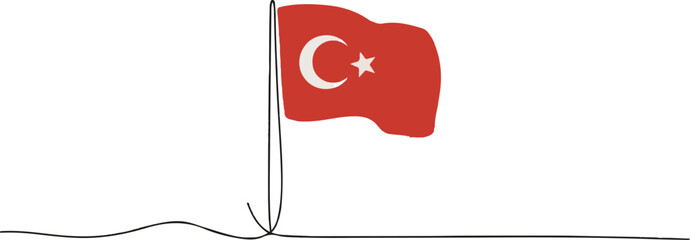 Single Line Art Waving National Flag of T&uuml;rkiye