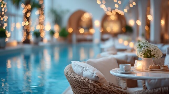 Blurred background of all inclusive resort hotel in Turkey or Egypt.