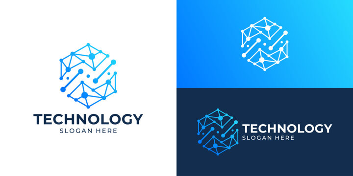 Creative modern technology logo template. Network hexagon connection technology data information digital futuristic logo design vector illustration.