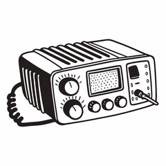 Fototapeta premium Black and white line art illustration of a vintage radio transceiver.