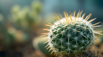 Close-up of a Spiky Green Cactus in Soft Sunlight.