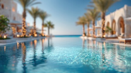 Fototapeta premium Soft blurred background of seaside all inclusive resort environment.