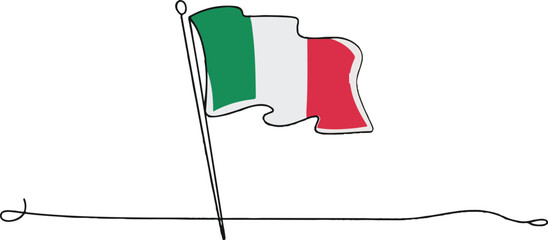 Modern Single Line Art Waving National Flag of Italy