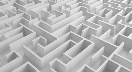 A complex white maze with many paths and turns creating a challenging and intricate puzzle ideal for problem solving concepts and business strategy themes in marketing materials and