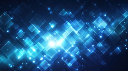 Obraz premium Abstract technology background with glowing blue squares and geometric shapes.