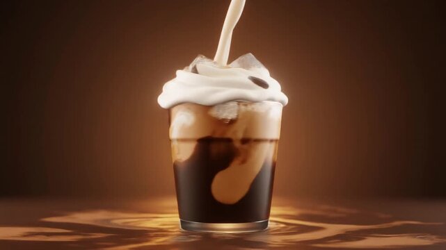 Layered Chocolate Vanilla Milkshake with Whipped Cream Pour.