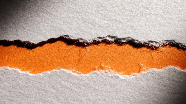 Torn paper revealing orange layer beneath white top layer