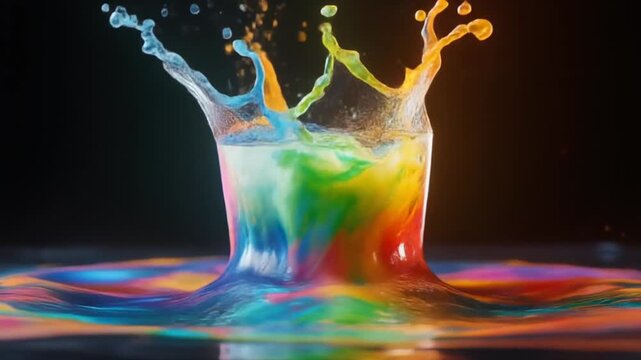 Vibrant Multicolor Liquid Splash Colliding in Water.