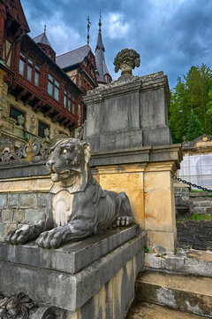View in the park of Peles Castle, Sinaia, Romania