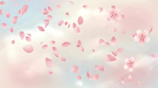 Cinematic Animation of Soft Watercolor Cherry Blossom Petals Falling on Pastel Background