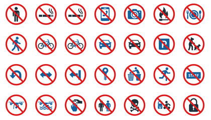 Prohibited Signs Icons � Colored Line Vector Restriction Symbols for Safety & Public Use