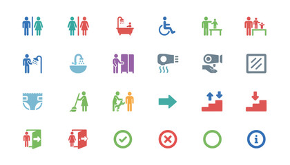 Obraz premium Restroom Icons � Colored Filled UI Vector Toilet Symbols for Apps & Interfaces