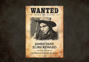 Classic Wanted Poster Template in Old Country & Western Style, Vintage Paper Texture & Rustic Hues