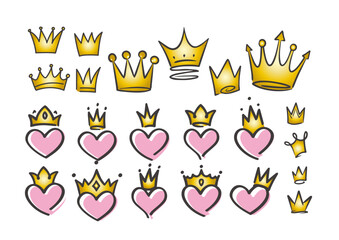 Collection of cartoon crown heart-shaped patterns