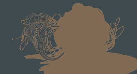 Abstract illustration of swirling brushstrokes in brown against a dark backdrop