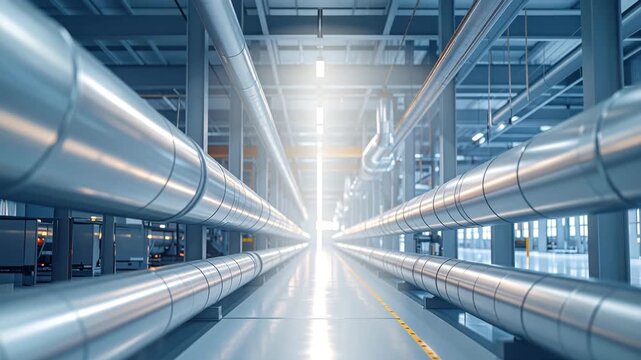 Industrial Pipe System in Factory Interior Stock Video