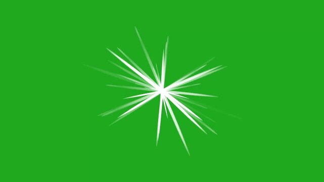 Abstract green screen sharp streaks ejector animation featuring fast, pointed light streaks shooting outward, ideal for motion graphics, action effects, transitions, and chroma key compositing.