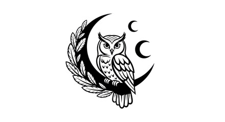Fototapeta premium Owl on crescent moon illustration