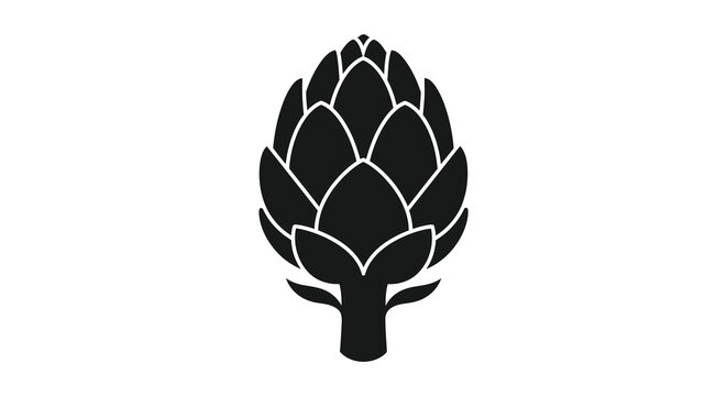 A striking black and white silhouette depicts a single artichoke showcasing its layered scale like bracts and stem high quality professional