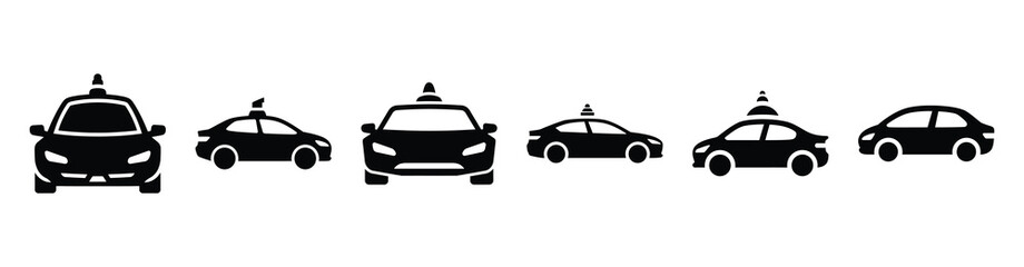Obraz premium Vector set illustration of autonomous car icons. Simple transport silhouette icon design collection.